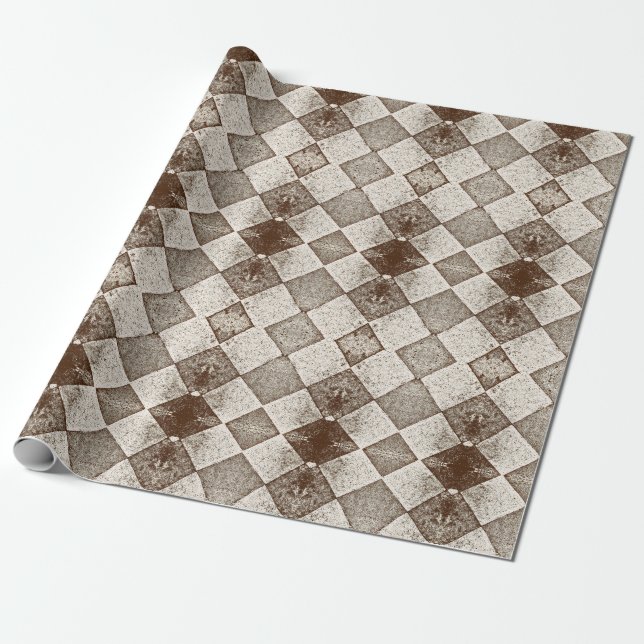 Vintage Harlequin Diamond Old Sepia Pattern Wrapping Paper (Unrolled)