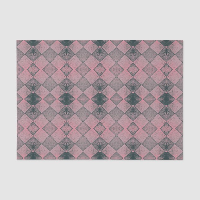 Vintage Harlequin Diamond Pink Black Pattern Tissue Paper (Front)