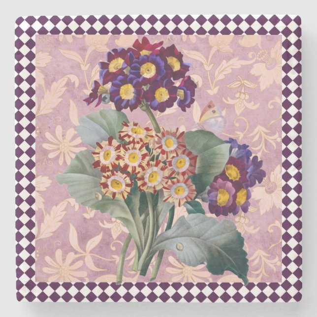 Vintage Harlequin Garden Flower Panel   Stone Coaster (Front)