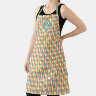 Vintage Harlequin Monogram Kitchen Decor Apron