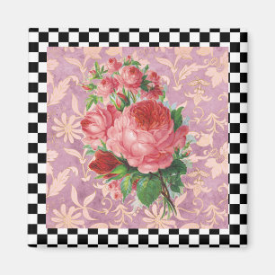 Vintage Harlequin Pink Roses Magnet