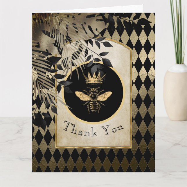 Vintage Harlequin Queen Bee Thank You Card (Front)