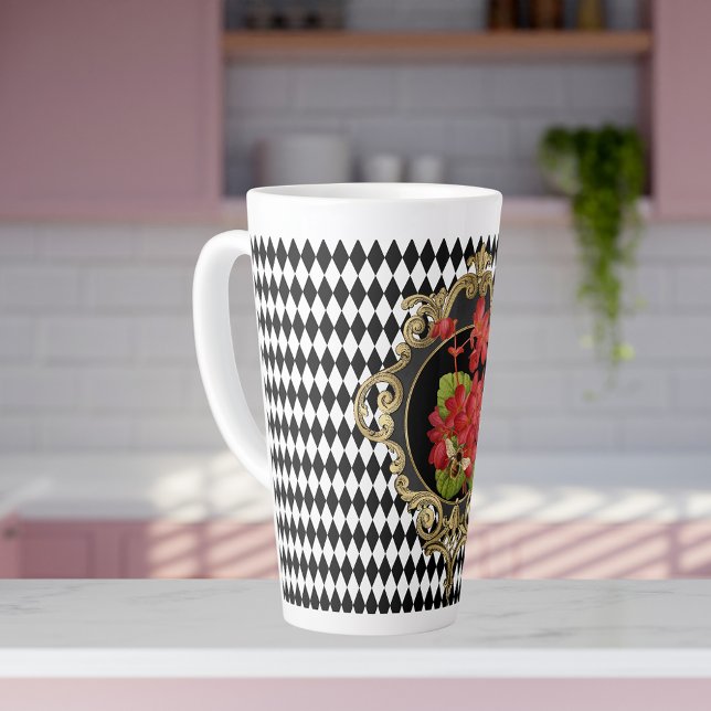 Vintage Harlequin Red Begonias  Latte Mug (Creator Uploaded)