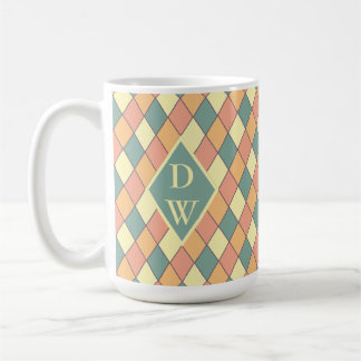 Vintage Harlequine Diagonal in Pastels Monogram Coffee Mug
