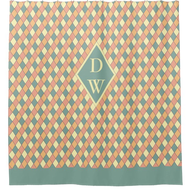 Vintage Harlequine Diagonal in Pastels Monogram Shower Curtain (Front)