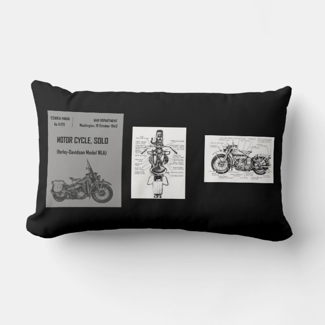 "Vintage Harley Davidson Manual 1943" Lumbar Cushion (Front)