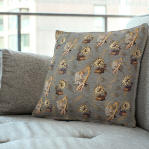 Vintage Harp and Gramophone on Steel Grey Cushion