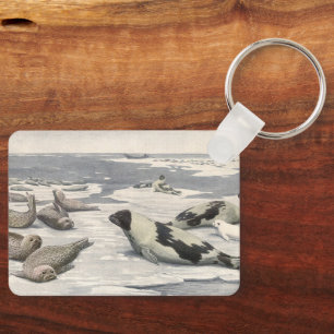 Vintage Harp Seals in Arctic Snow by Louis Fuertes Key Ring