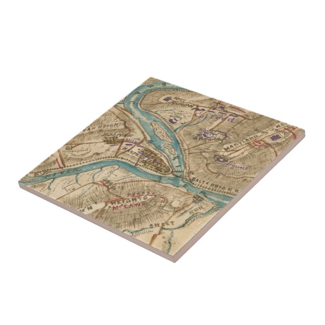 Vintage Harpers Ferry Civil War Map (1862) Tile (Side)