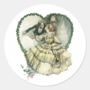 Vintage Harrison Fisher, Christmas Bride and Groom Classic Round Sticker