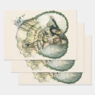 Vintage Harrison Fisher, Christmas Bride and Groom Wrapping Paper Sheet