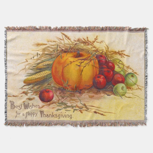 Vintage Harvest and Thanksgiving Throw Blanket (Front)