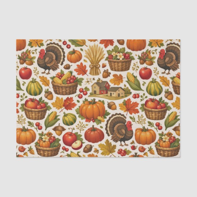Vintage Harvest Farmhouse Thanksgiving Tissue Paper (Front)