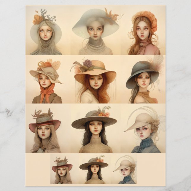 Vintage hat ladies SCV 5 stylised females (Front)