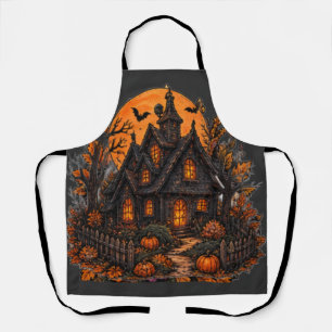 Vintage Haunted Cottage Gothic Halloween Moonlight Apron