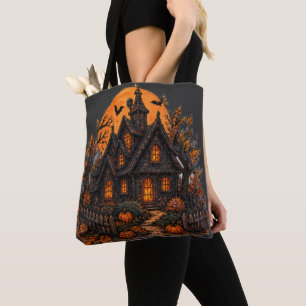 Vintage Haunted Cottage Gothic Halloween Moonlight Tote Bag