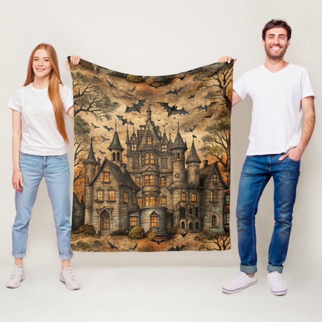 Vintage Haunted House (2) Fleece Blanket (In Situ)