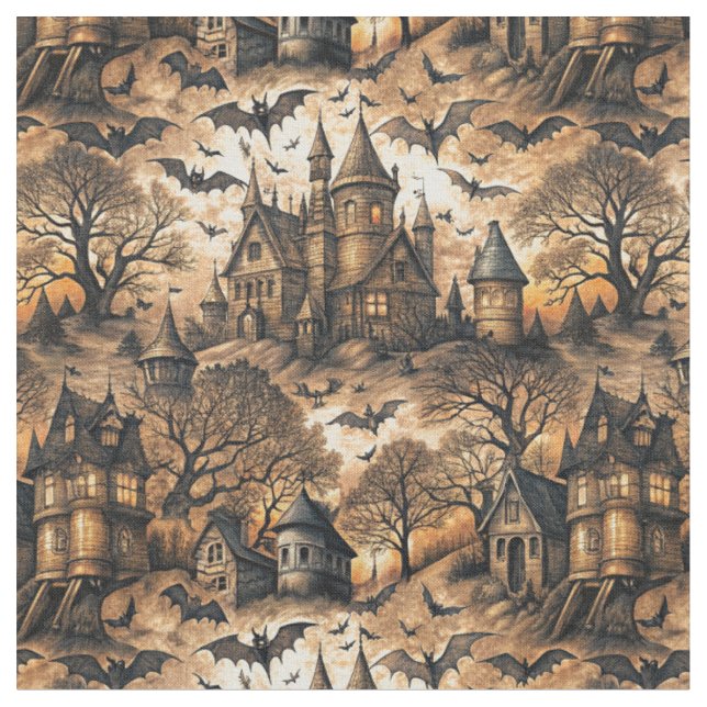 Vintage Haunted House Fabric (Close Up)