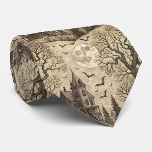 Vintage Haunted House & Full Moon Tie