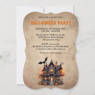 Vintage Haunted House Ghost Halloween Party Invitation