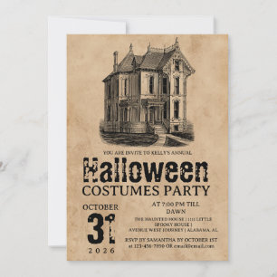 Vintage Haunted House Halloween Costumes Party Invitation