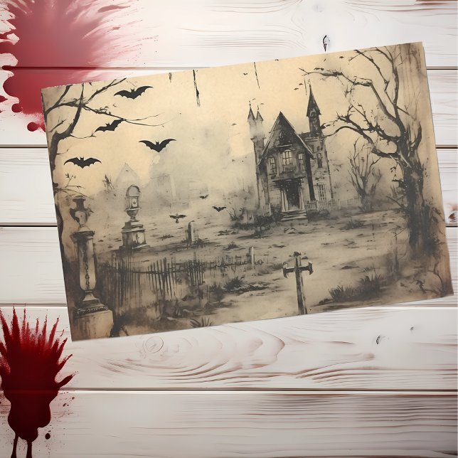Vintage Haunted House Halloween Decoupage  Tissue Paper (Creator Uploaded)