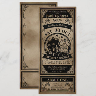 Vintage Haunted House Halloween Party Ticket Invitation