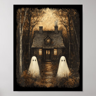 Vintage Haunted House Halloween Spooky Ghost Poster