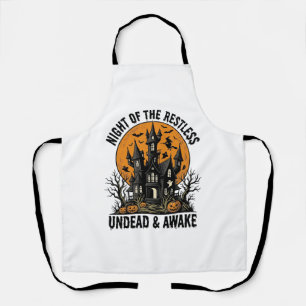 Vintage Haunted House Restless Dead Halloween Art_ Apron
