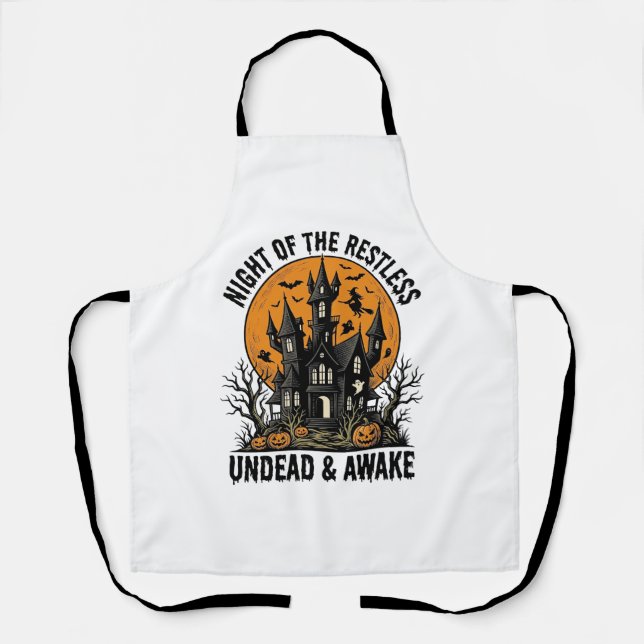 Vintage Haunted House Restless Dead Halloween Art_ Apron (Front)