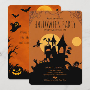 Vintage Haunted House Witch Pumpkin Design Invitation