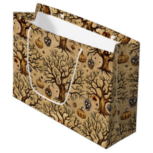 Vintage Haunted Trees & Pumpkin Lanterns Pattern Large Gift Bag