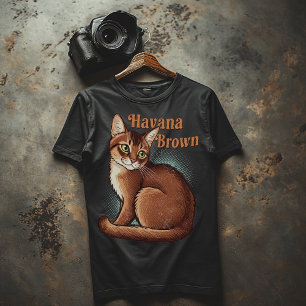 Vintage Havana Brown Cat Art   Retro Feline Lover  T-Shirt