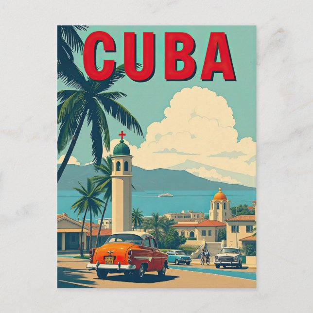 Vintage Havana Cuba Classic Car Retro Travel Postcard (Front)
