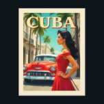 Vintage Havana Cuba Classic Car Retro Travel Postcard<br><div class="desc">Anyone would love to receive this vintage Cuban travel postcard featuring a woman and a retro classic car illustration along with a depiction of the city skyline of Havana,  Cuba!</div>