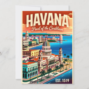 Vintage Havana Cuba Pearl of the Caribbean Retro Holiday Card