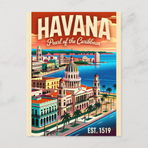Vintage Havana Cuba Pearl of the Caribbean Retro  Postcard