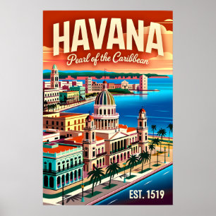 Vintage Havana Cuba Pearl of the Caribbean Retro Poster