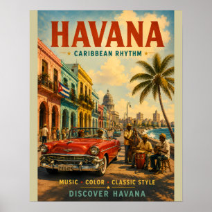 Vintage Havana Travel Poster with Classic Cars and