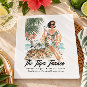 Vintage Havana Tropical Tiger Cocktail Birthday Napkin