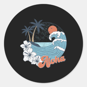 Vintage Hawaii Aloha State Hawaiian Beach Surfing Classic Round Sticker