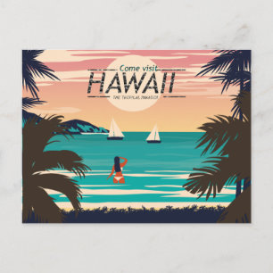 Vintage Hawaii Beach at Sunset Postcard