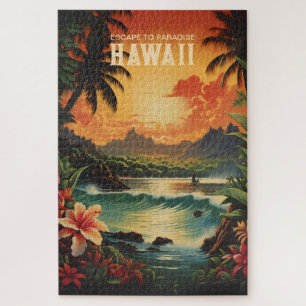 Vintage Hawaii Beach Travel Art Jigsaw Puzzle