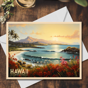Vintage Hawaii Beach Tropical Paradise Painting Postcard