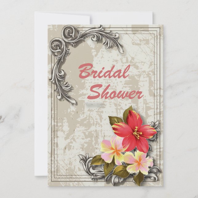 vintage hawaii hibiscus floral tropical wedding invitation (Front)