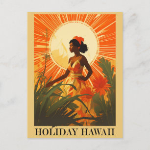 Vintage Hawaii Holiday Hawaiian Woman Travel Postcard