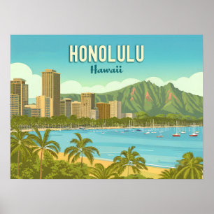 Vintage Hawaii, Honolulu Hanauma Bay Beach  Poster