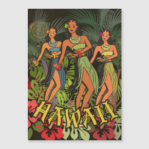 Vintage Hawaii Hula Dancers Retro Tiki Palm Tree