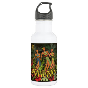 Vintage Hawaii Hula Dancers Retro Tiki Palm Tree 532 Ml Water Bottle