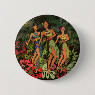 Vintage Hawaii Hula Dancers Retro Tiki Palm Tree 6 Cm Round Badge